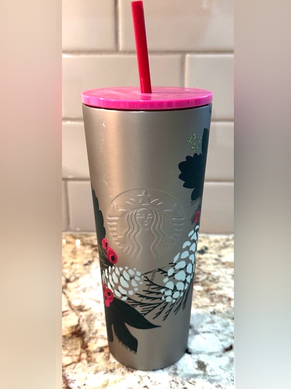 Starbucks 2023 Holiday Pinecone Berries Stainless Steel 24oz Venti Cold Cup